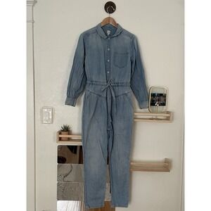 La Vie Rebecca Taylor Long Sleeve Drapey Denim Jumpsuit Size Large